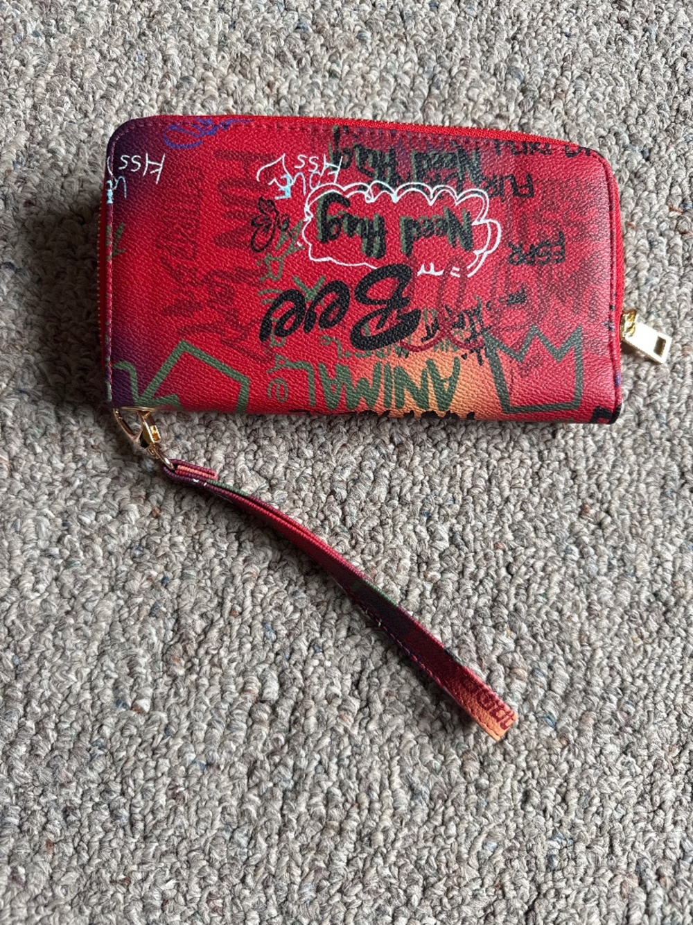 Red Graffiti Print Wallet Wristlet NWOT